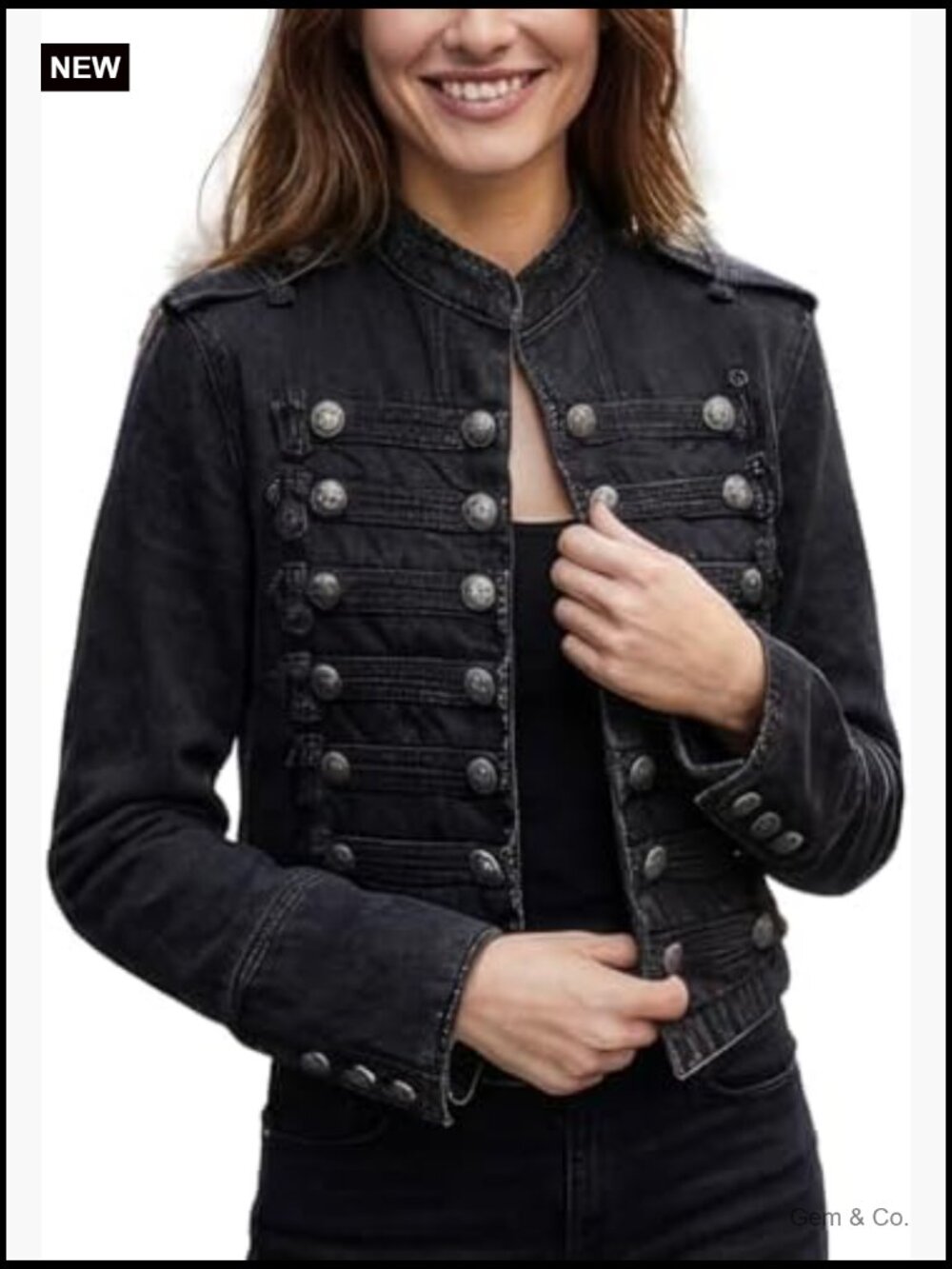 Vintage Military Denim Jacket Steampunk Stand Collar Gothic Coat Double Breasted